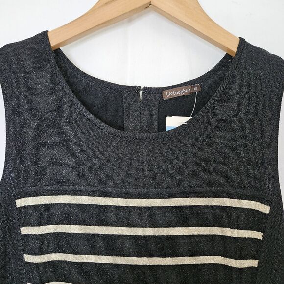 J.McLaughlin Emilie Dress Womens XS Sleeveless Knit Black/Gold Metallic Tank - Picture 2 of 12
